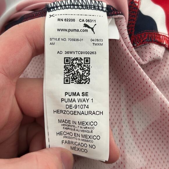 Men's Small Chivas Puma 2023/24 Home Replica Jersey - Red White Striped Collared - Picture 4 of 11